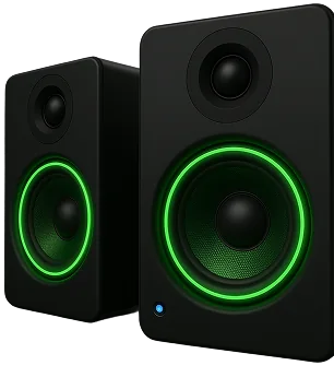 Two speakers with illuminated bass drivers